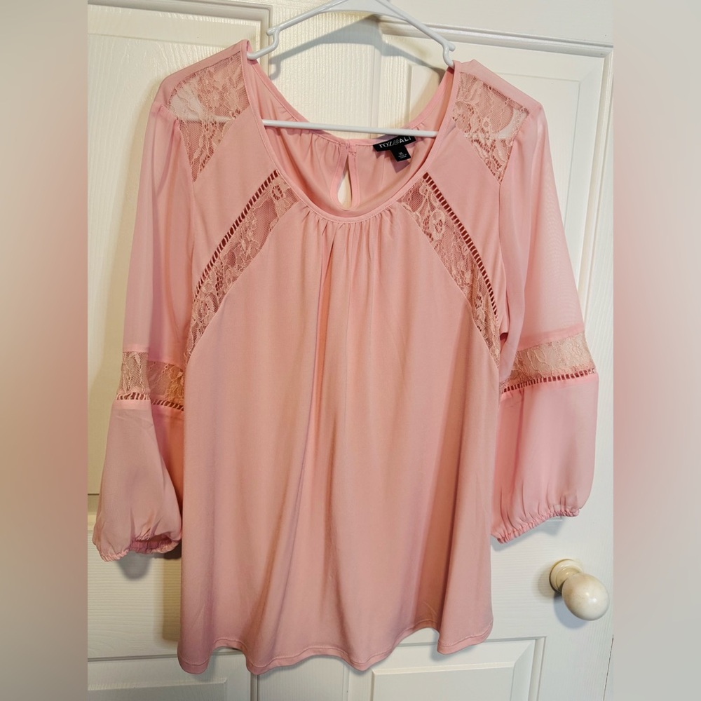 Roz & Ali Light Pink Lace Accent Blouse